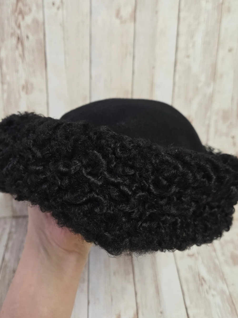 Vintage Carson Pirie Scott & Co. Black Wool Hat Sz 23 Lace Trim Dress Cap